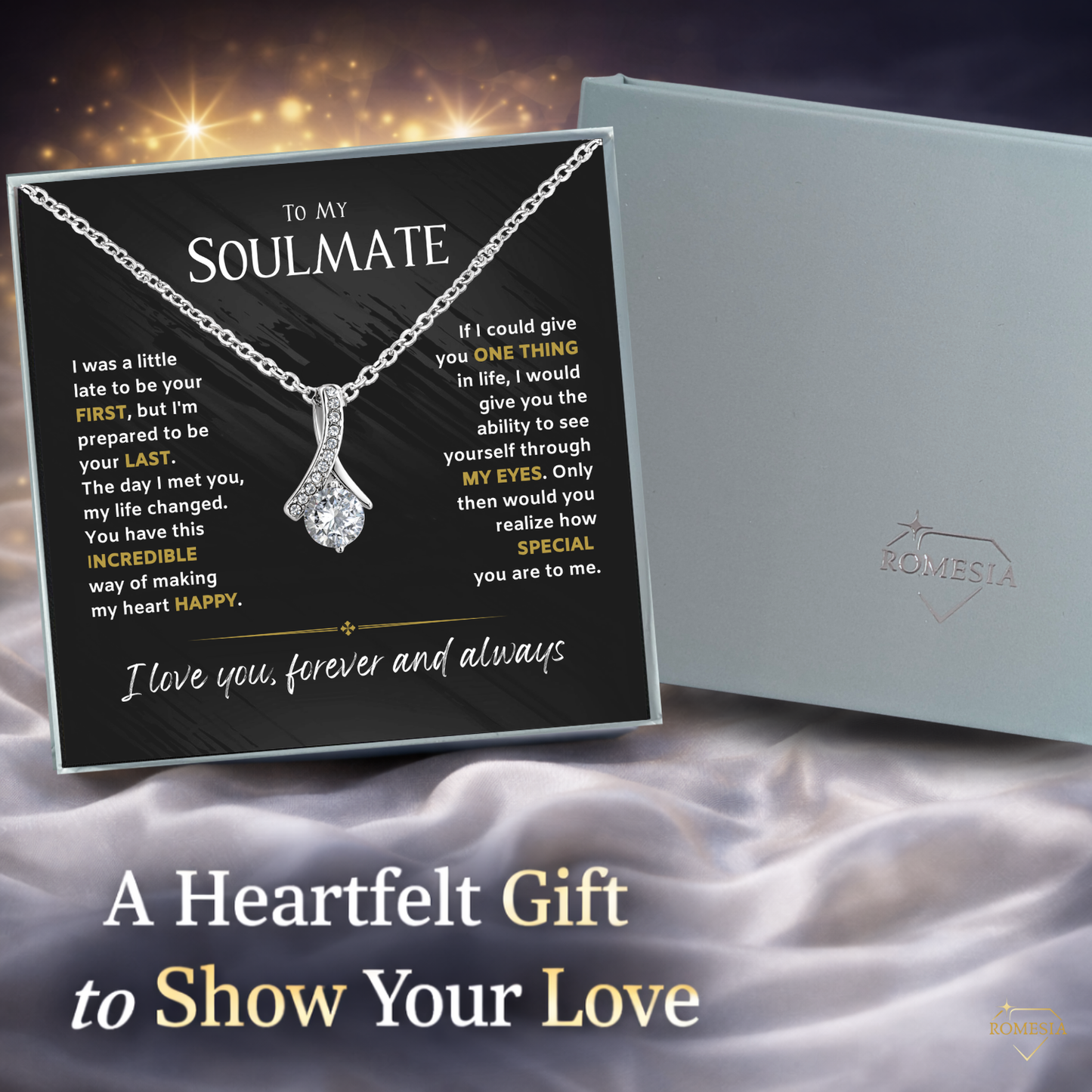 Celebrate love with the dazzling Alluring Necklace, featuring CZ stones and a ribbon pendant — a timeless gift for her to cherish.