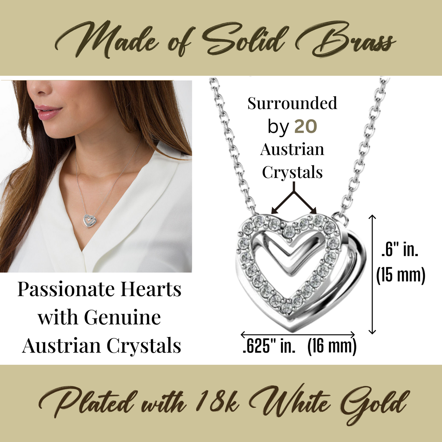 To My Daughter- Double Hearts Pendent w/Austrian Crystals-Proudest Moment