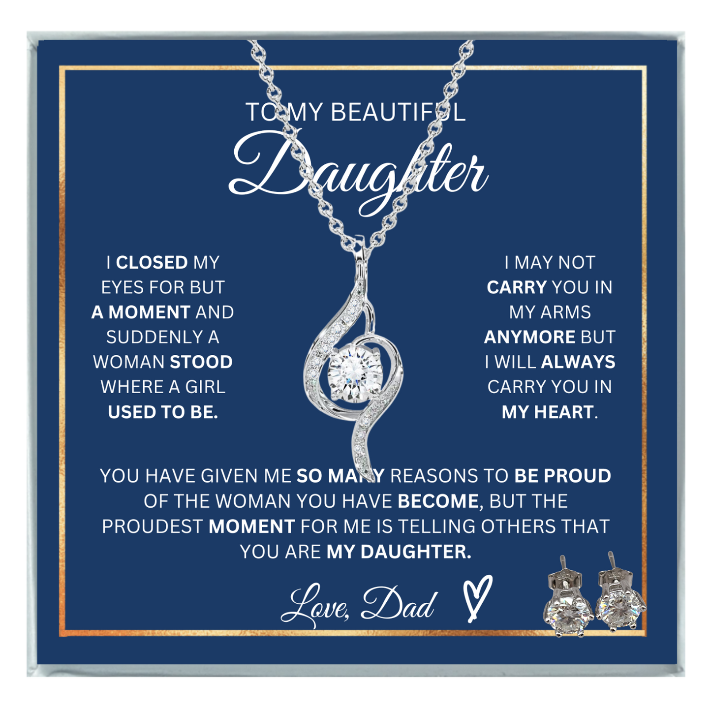 To My Daughter- Proudest Moment From Dad-                        925 Sterling Silver Adoring Love Necklace