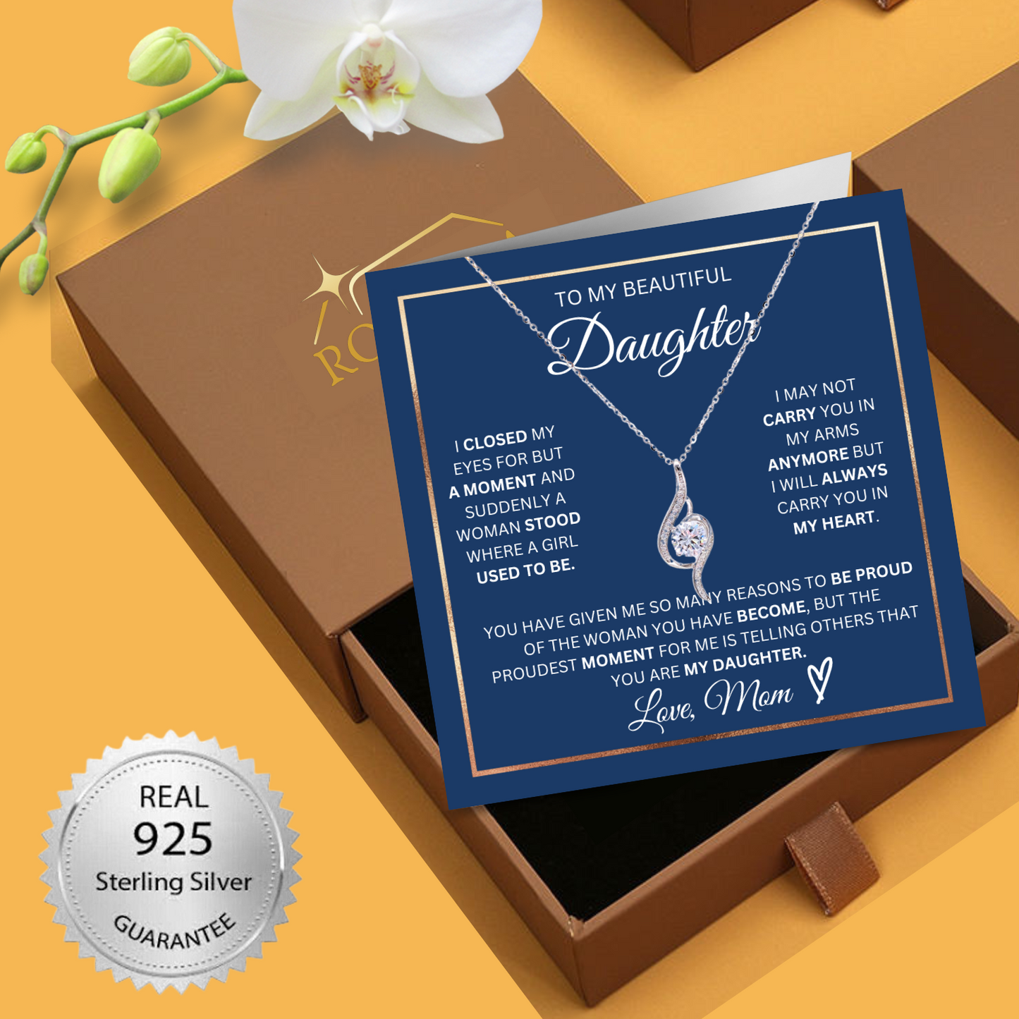 Daughter- Proudest Moment Mom- 925 Sterling Silver Adoring Love Necklace