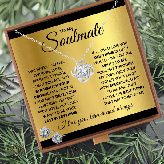 To My Soulmate-Queen- Forever Love Necklace w/Earrings